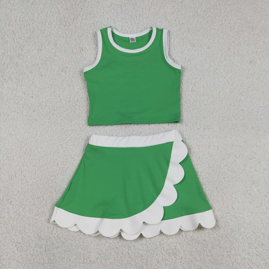 Baby Girls Kids Shirt Scallop Skirt Shorts Yoga Active Green Set Clothes RTS