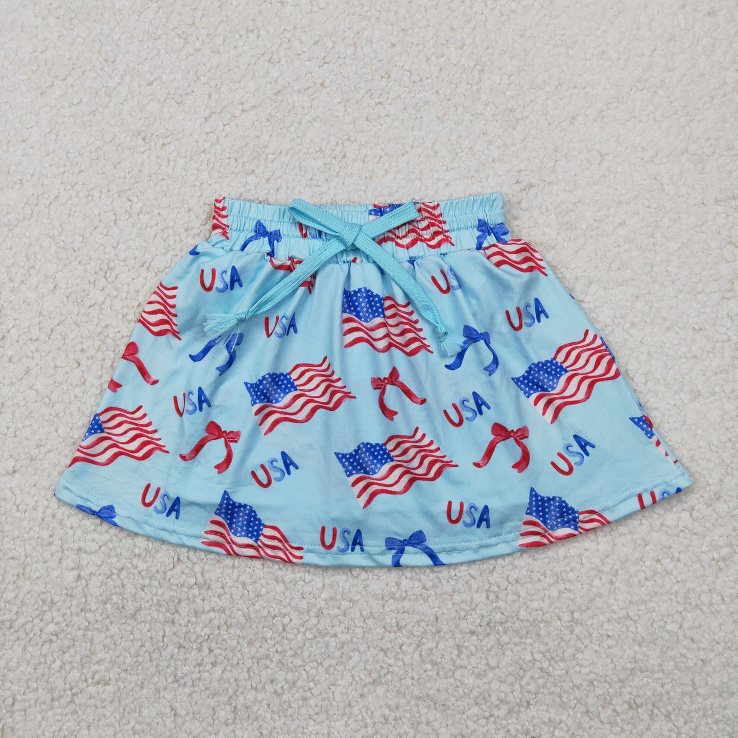 Baby Girl July 4th Flags Bows Summer Skort Shorts Skirt