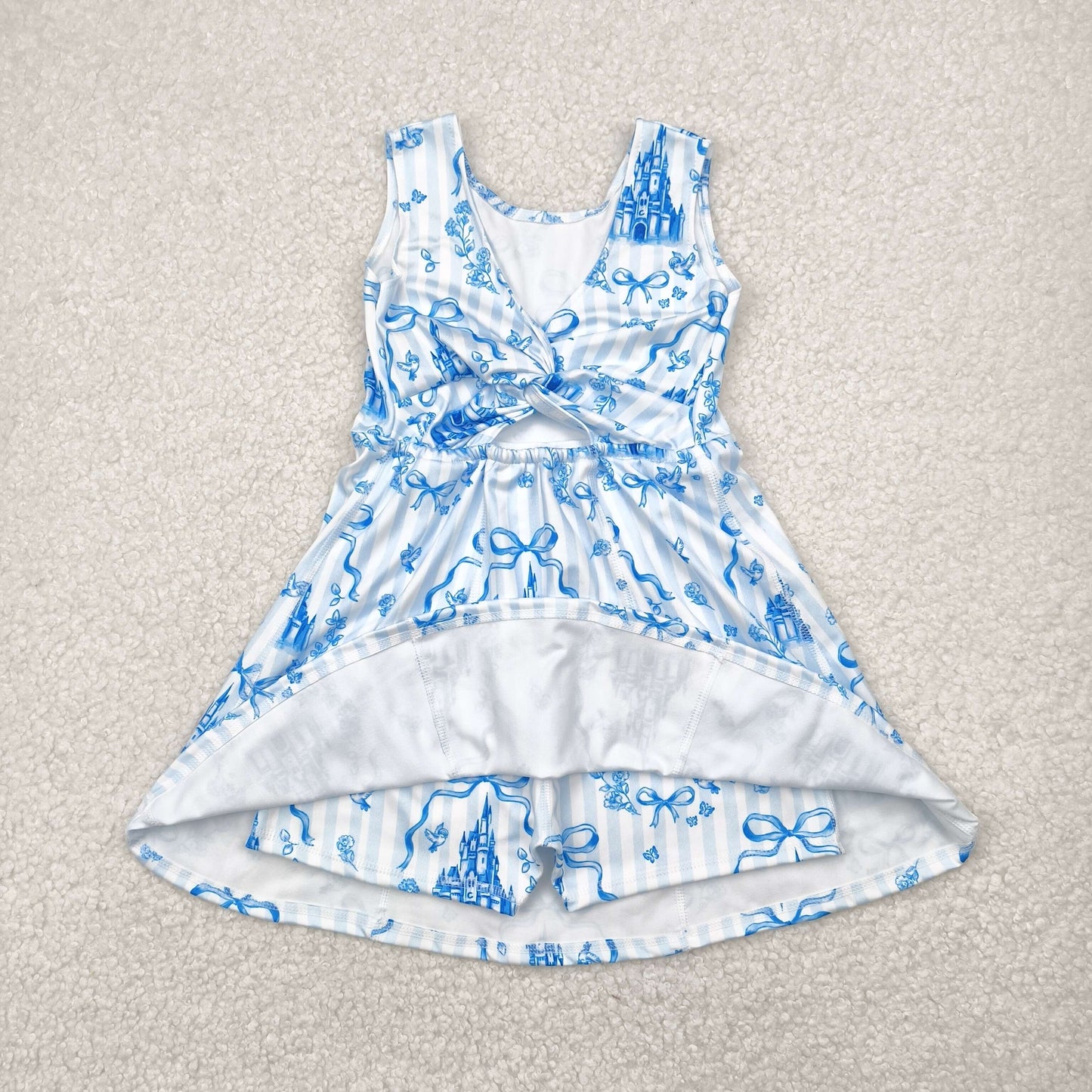 Baby Girl Sleeveless Bows Leopard Flower Sibling Yoga Active Kids Wear Dress RTS