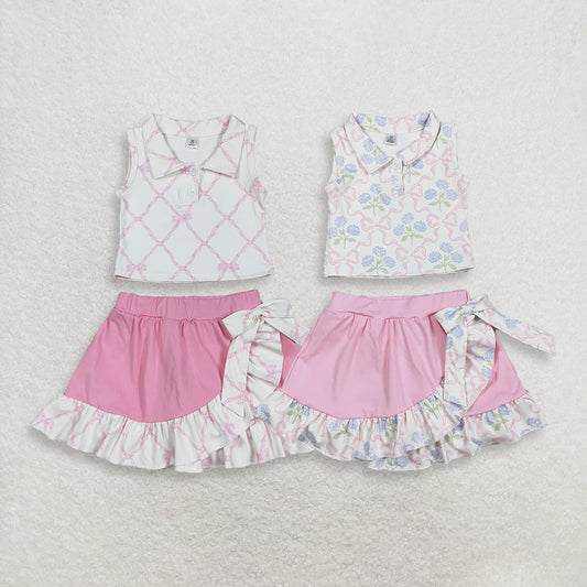 Sibling Baby Girls Bows Buttons Tops Ruffle Pink Skirts Shorts Yoga Active Clothes Sets RTS
