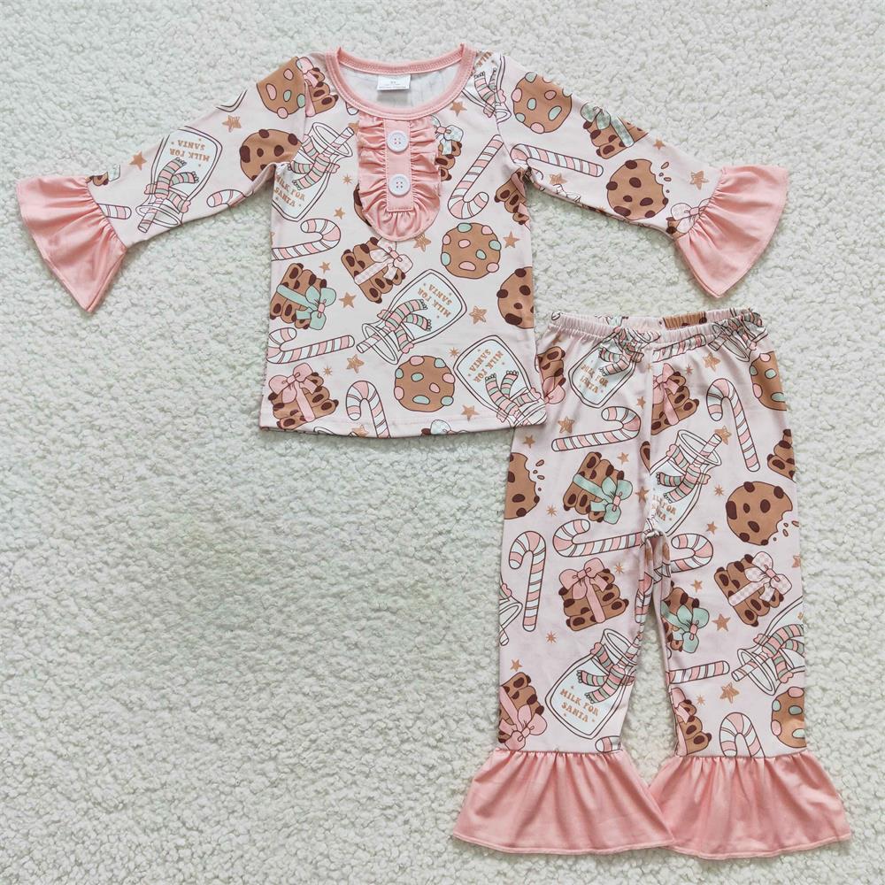 BLP0314 Baby Boy Long Sleeves Christmas Cookie Candy Shirt Pants Pajamas Outfit