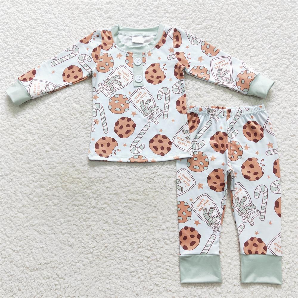 BLP0314 Baby Boy Long Sleeves Christmas Cookie Candy Shirt Pants Pajamas Outfit