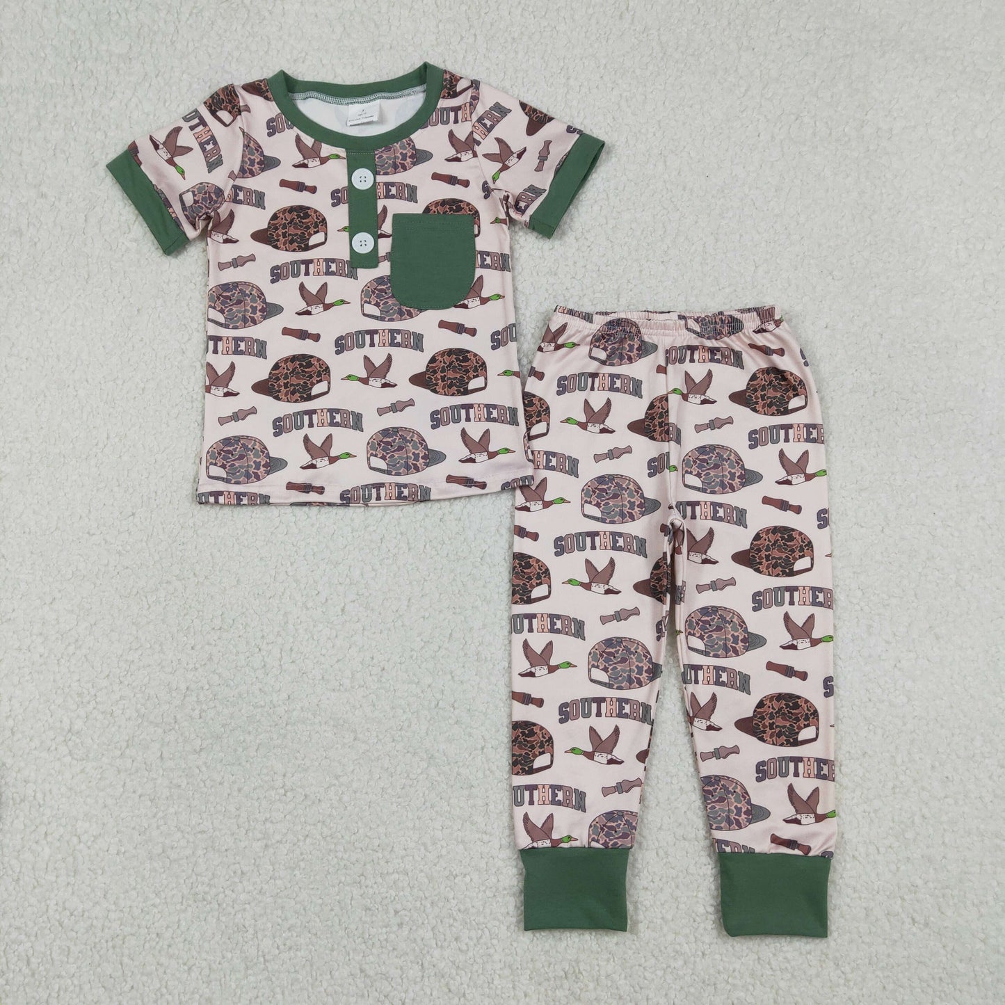Baby Boys Short Sleeves Camo Hats Ducks Shirt Pants Pajamas Hunting Southern Outfit RTS