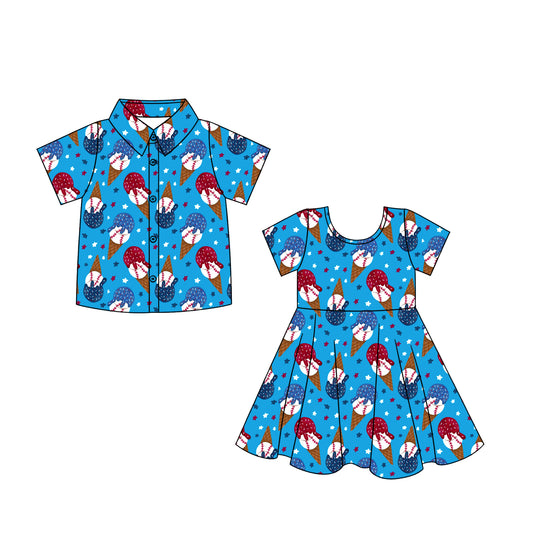 ( Moq 5 Each Style ) Sibling Baby Boys Girls Kids Short Sleeves Shirt Dress 4th of July Clothes