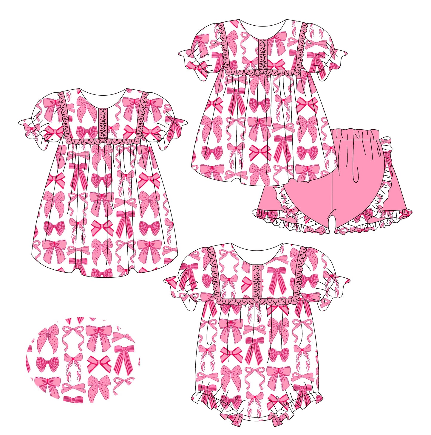 Baby Girl Short Sleeves Pink Bows Sibling Romper Dress Set ( Moq 5 Each Style ) 2.14