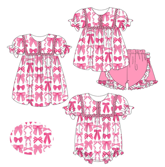 Baby Girl Short Sleeves Pink Bows Sibling Romper Dress Set ( Moq 5 Each Style ) 2.14