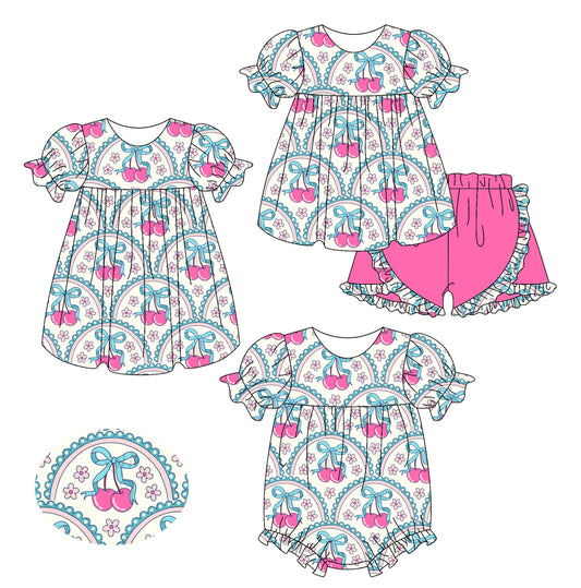 Baby Girl Cherry Flower Bows Sibling Romper Dress Set ( Moq 5 Each Style ) 2.15