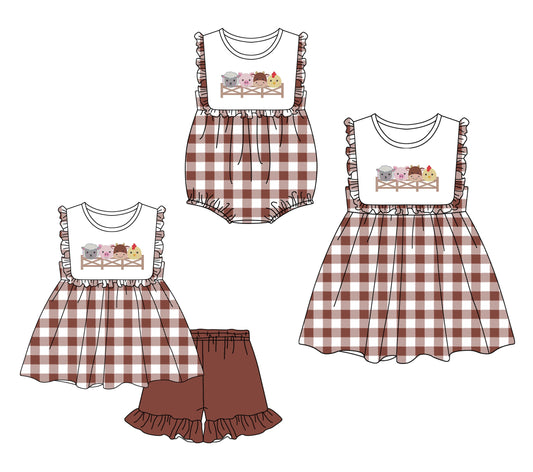 Baby Girl Farm Animals Checed Sibling Romper Dress Set ( Moq 5 Each Style ) 1.14