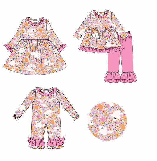 ( Moq 5 Each Style ) Baby Girl Toddler Floral Ghosts Sibling Halloween Romper Dress Set