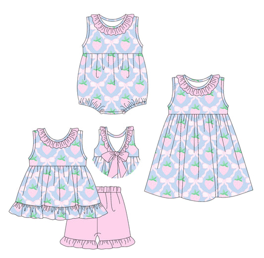 ( Moq 5 Each Style ) Baby Girl Pink Strawberry Bows Sibling Romper Dress Set 3.28