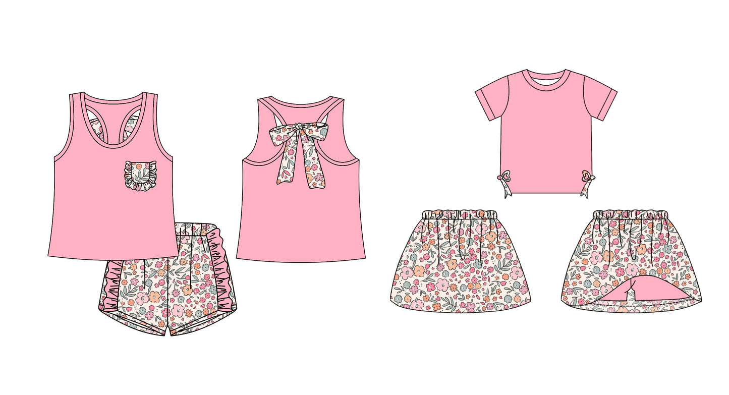Baby Girl Sleeveless Bows Floral Sibling Pink Set ( Moq 5 Each Design ) 12.13
