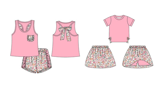 Baby Girl Sleeveless Bows Floral Sibling Pink Set ( Moq 5 Each Design ) 12.13