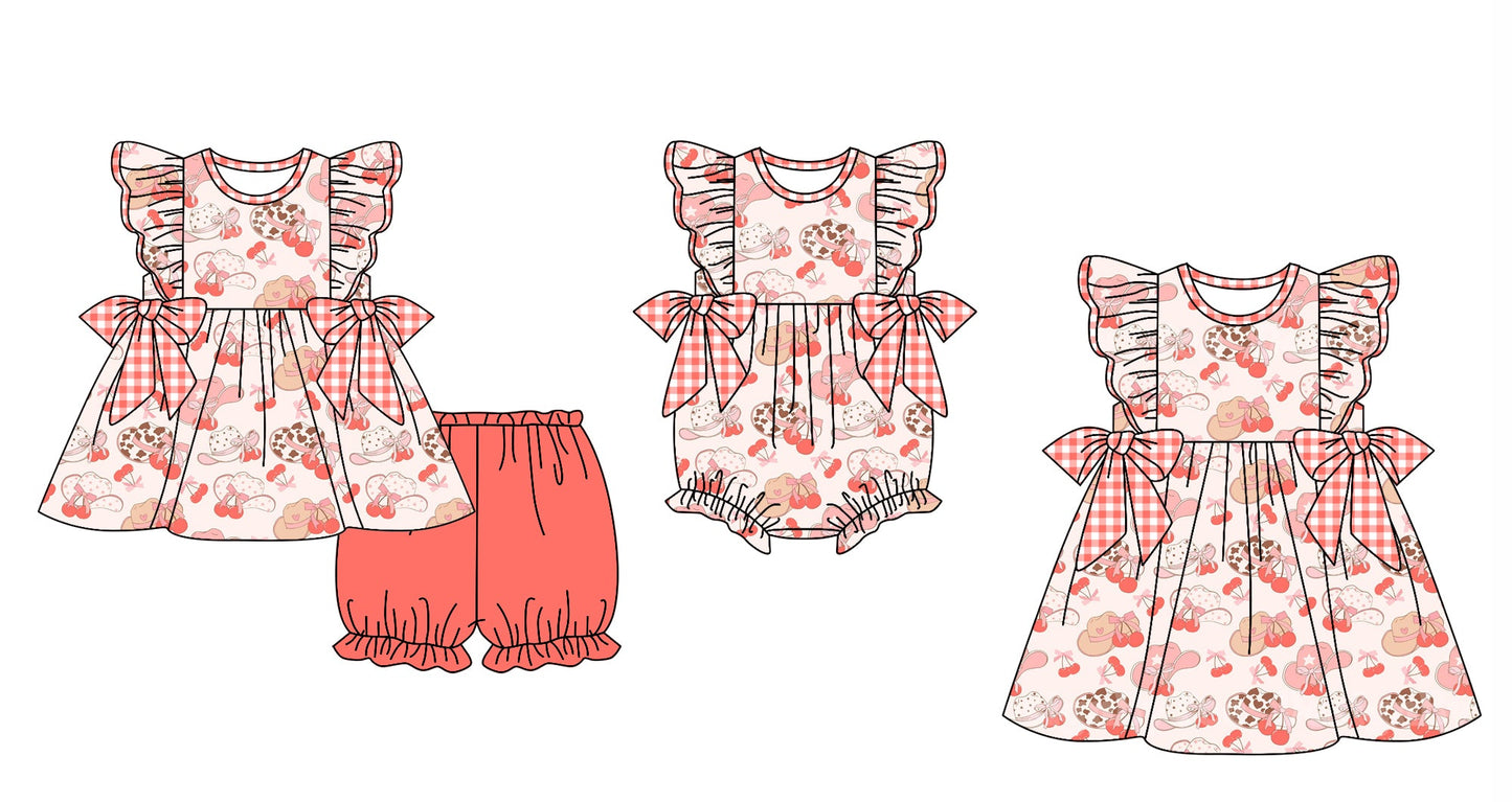 Baby Girl Short Sleeves Western Hats Sibling Romper Dress Set ( Moq 5 Each Style ) 12.18