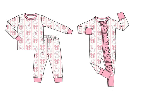 ( Moq 5 Each Style ) Baby Girls Kids Long Sleeves Rabbits Bows Sibling Easter Zipper Romper Set