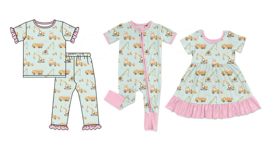 Baby Girl Short Sleeves Easter Digger Rabbits Sibling Romper Dress Clothes Set ( Moq 5 Each Design )12.5