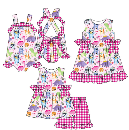 Baby Girl Sleeveless Dogs Dinosaurs Sibling Romper Dress Set ( Moq 5 Each Style ) 3.7