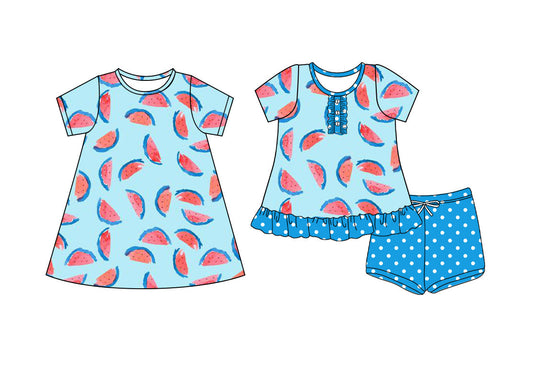 ( Moq 5 Each Style ) Baby Girl Short Sleeves Watermelon Sibling Dress Set 4.18