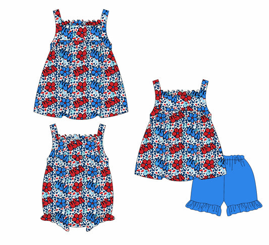 Baby Girl July 4th Flower Sibling Romper Dress Set ( Moq 5 Each Style ) 1.18