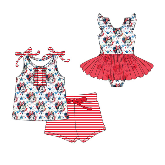Baby Girl Mouse Stars 4th Of July Sibling Tulle Romper Set ( Moq 5 Each Style ) 3.10