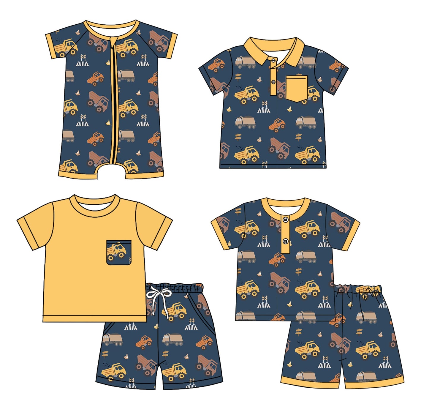 Baby Boy Kids Construction Sibling Romper Shirt Set ( Moq 5 Each Style ) 1.24