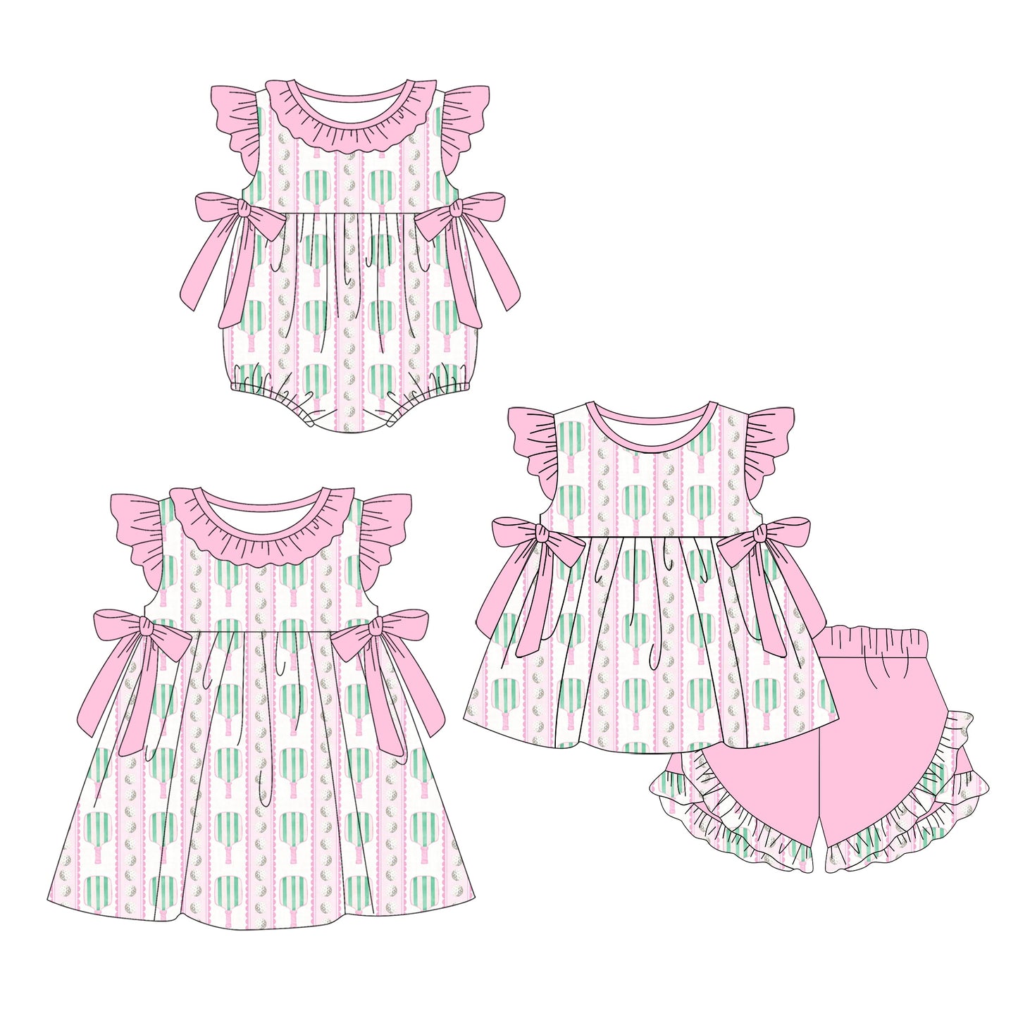 Baby Girl Pink Bows Sibling Romper Dress Set ( Moq 5 Each Style ) 1.9