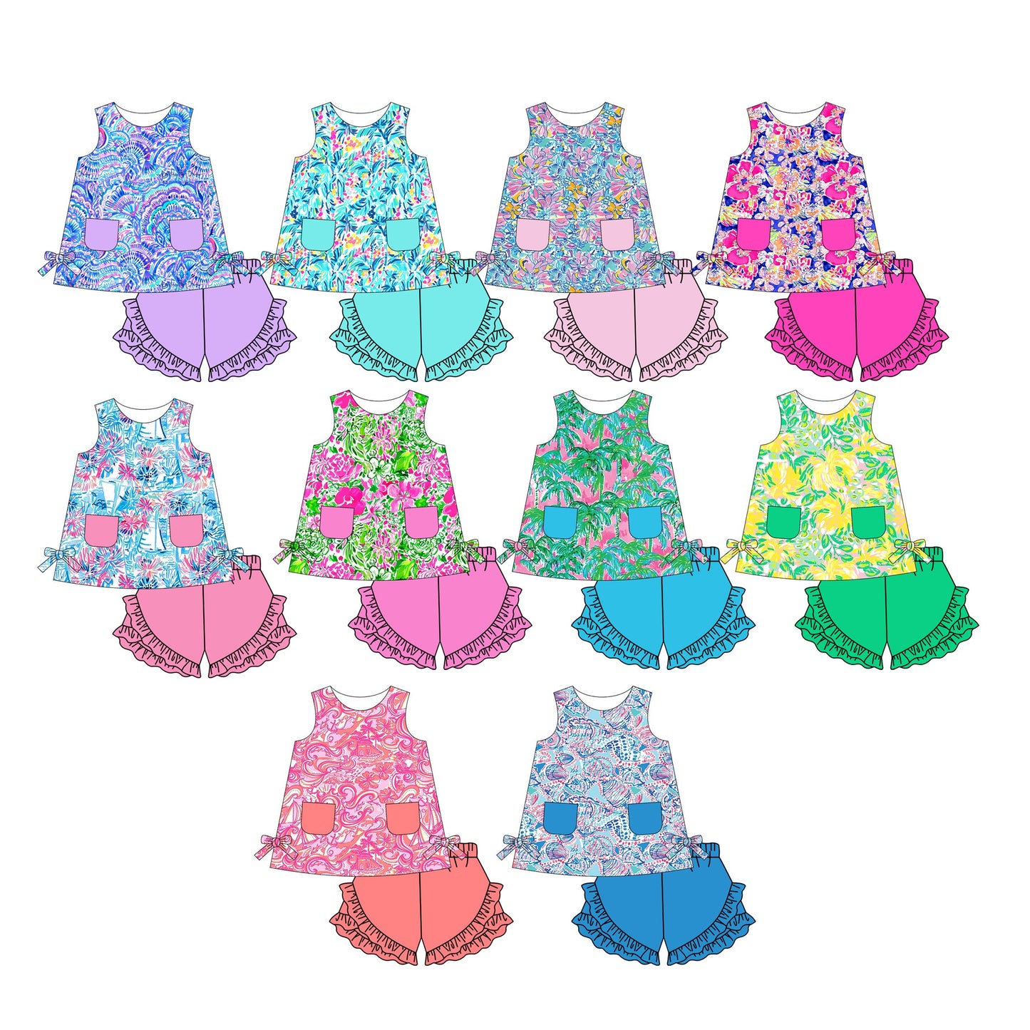 Baby Girl Sleeveless Flower Tunic Shorts Sibling Set ( Moq 5 Each Design ) 12.11