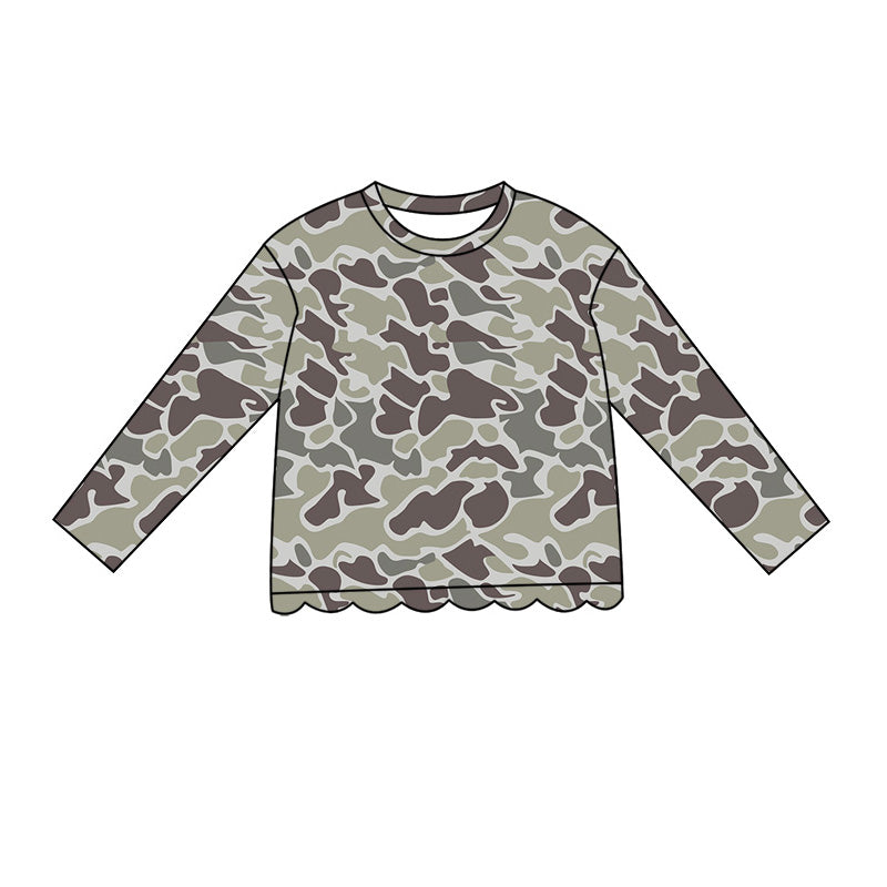 ( Moq 5 ) Preorder Baby Girls Kids Long Sleeves Camo Scallop Shirt Kids Tops Clothes
