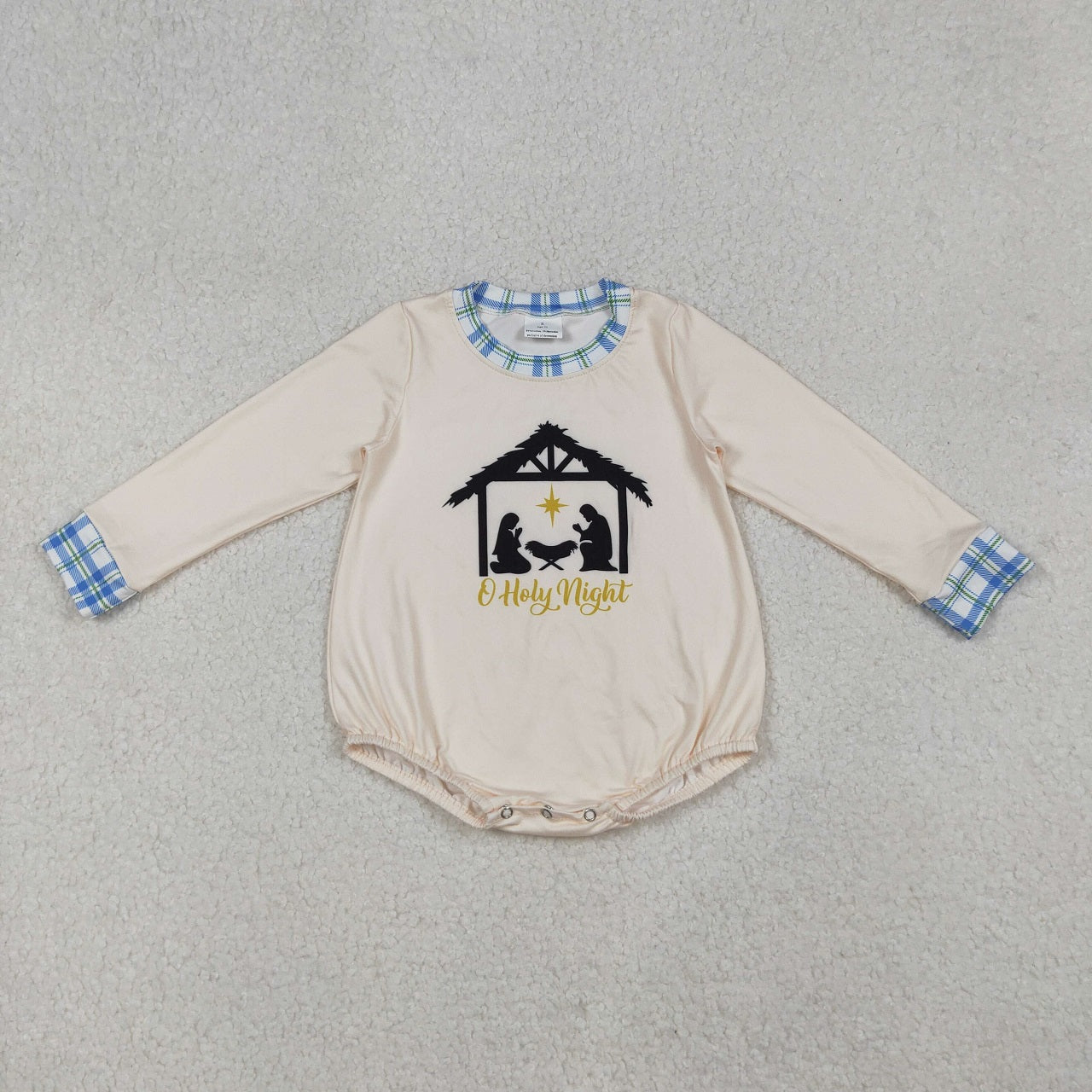 Sibling Baby Boys Kids Long Sleeves Jesus Nativity Plaid Romper Set RTS