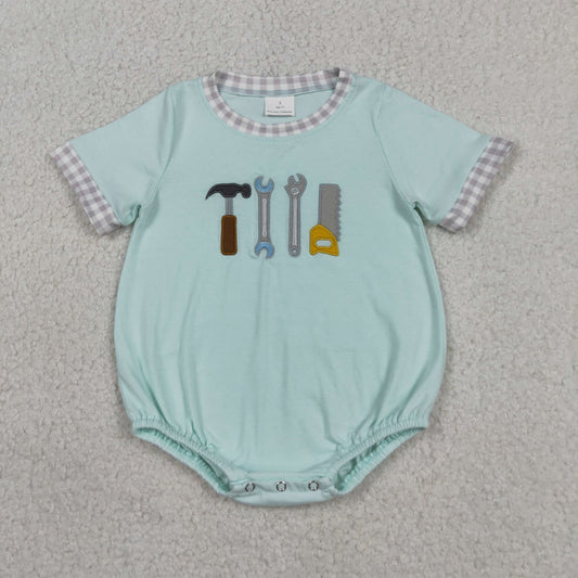 Baby Boys Infant Short Sleeves Embroidery Tools Bubble Romper RTS