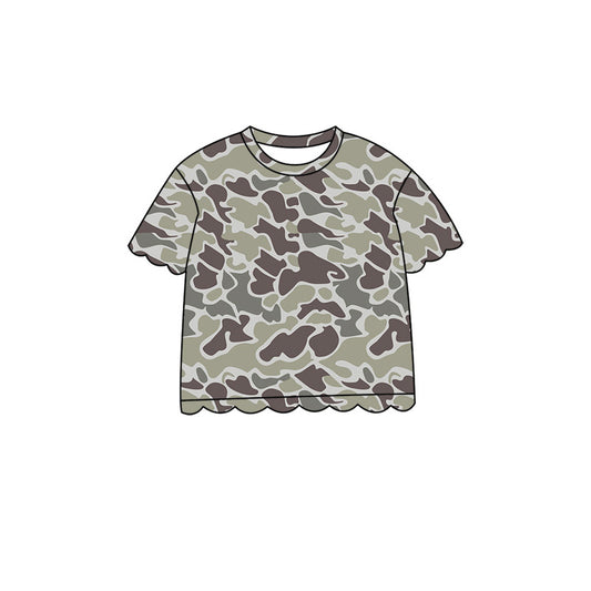 ( Moq 5 ) Preorder Baby Girls Kids Short Sleeves Camo Shirt Scallop Pullover Kids Tops Clothes