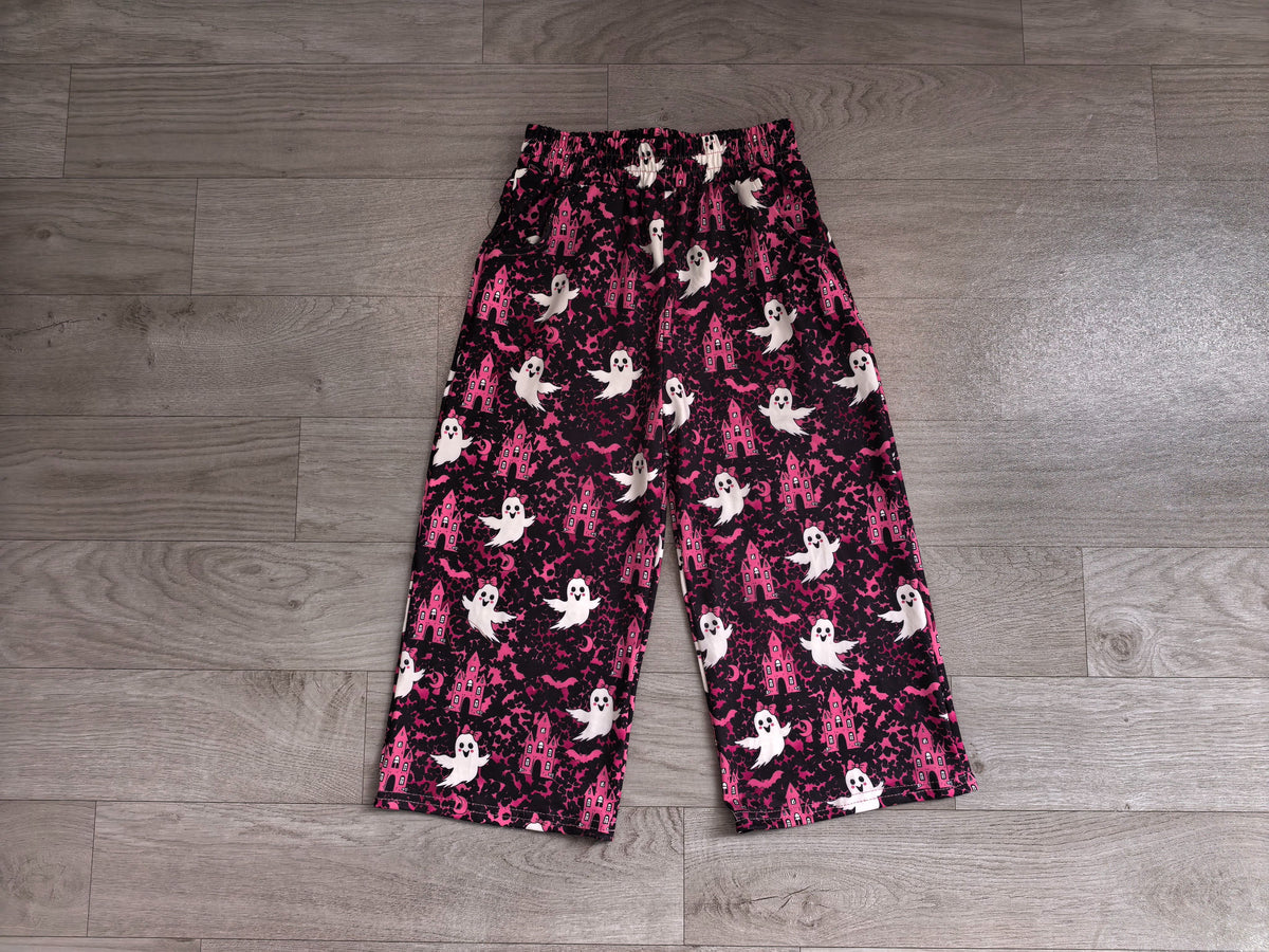 ( No moq ) Baby Girls Kids Halloween Ghosts Pink Leopard Pants Bottoms Clothes
