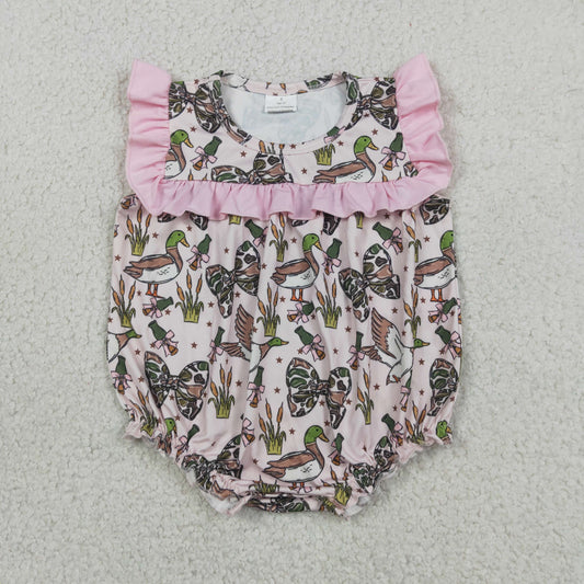 Baby Girls Infant Bows Ducks Bubble Romper Hunting Clothes RTS