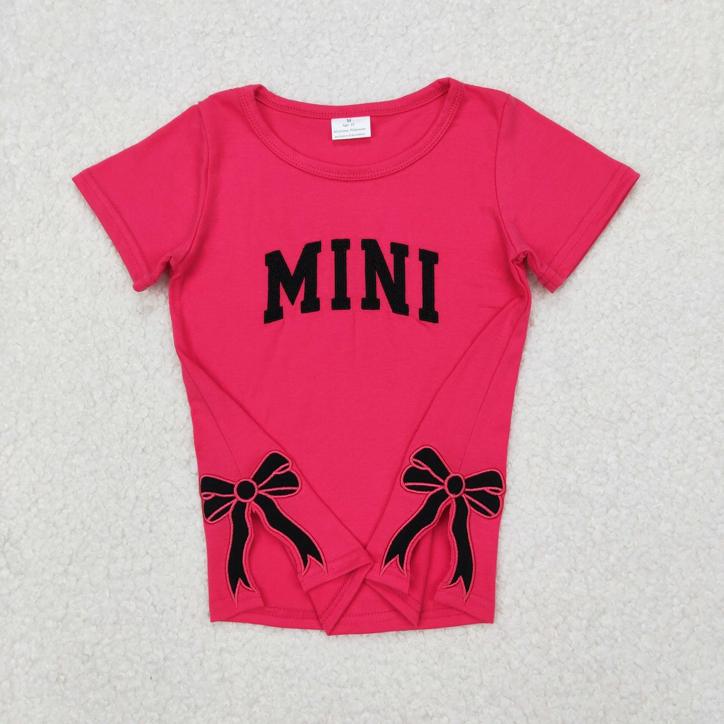 Baby Girl Short Sleeves Embroidery Mini Bows Pink Tee Shirt RTS