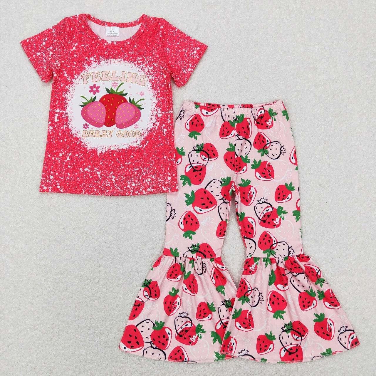 GSPO0906 Baby Girl Short Sleeves Shirt Strawberry Bell Pants Outfit