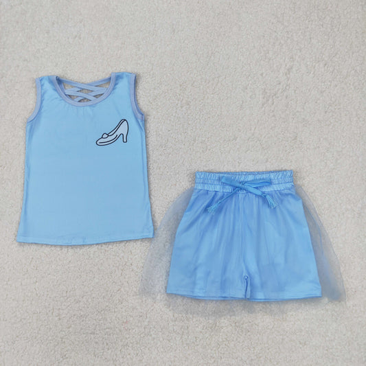 Baby Girl Sleeveless Princess Blue Shirt Skirt Clothes Set RTS
