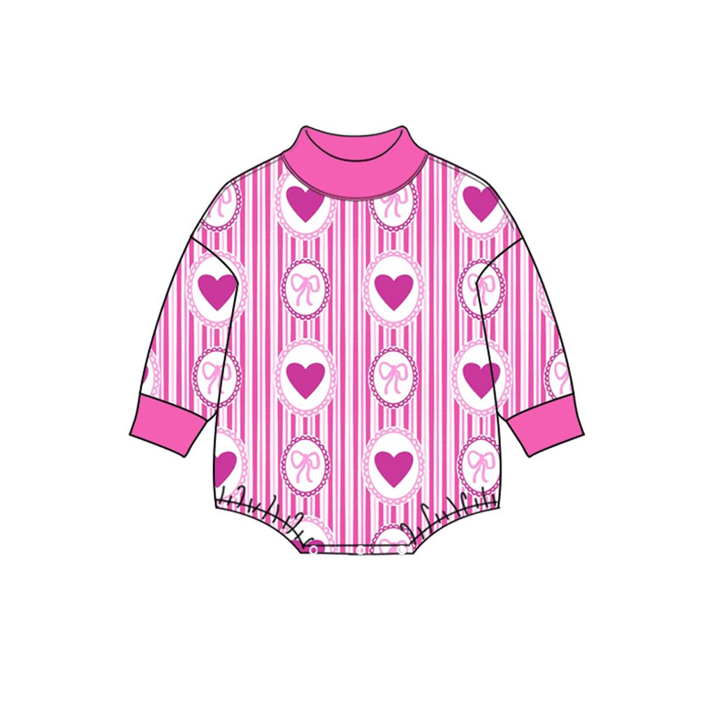 ( Moq 5 ) Preorder Baby Girls Infant Long Sleeves Hearts Bows Stripes Valentine Romper Clothes