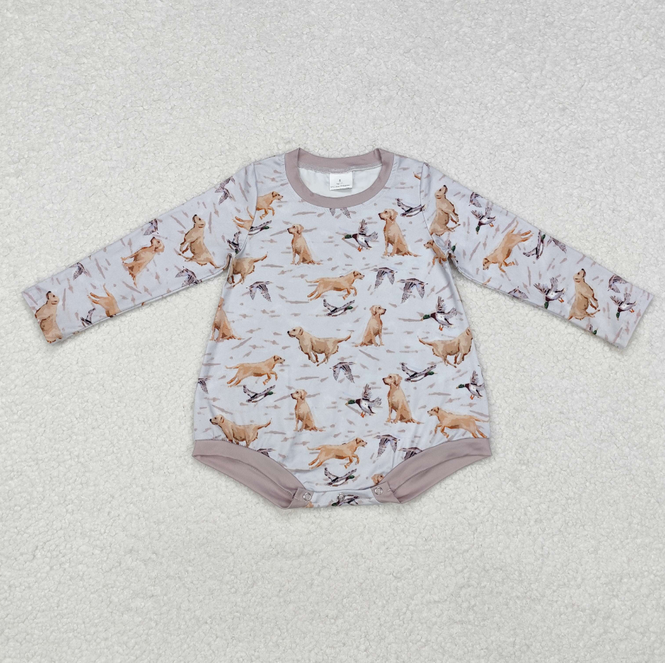 Baby Boy Infant Long Sleeves Dogs Ducks Hunting Bubble Romper