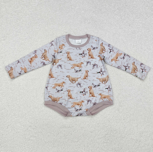 Baby Boy Infant Long Sleeves Dogs Ducks Hunting Bubble Romper