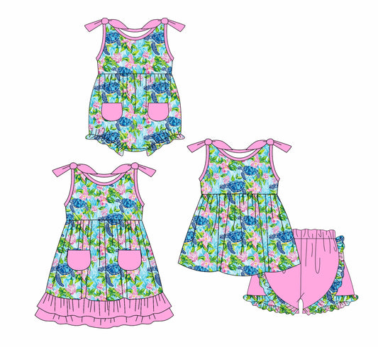 Baby Girl Turtles Flower Sibling Romper Dress Set ( Moq 5 Each Style ) 1.9