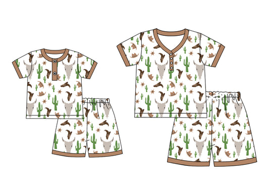 ( Moq 5 Each Style ) Baby Girl Adult Women Western Cow Sibling Mommy And Me Family Pajamas Set 4.24