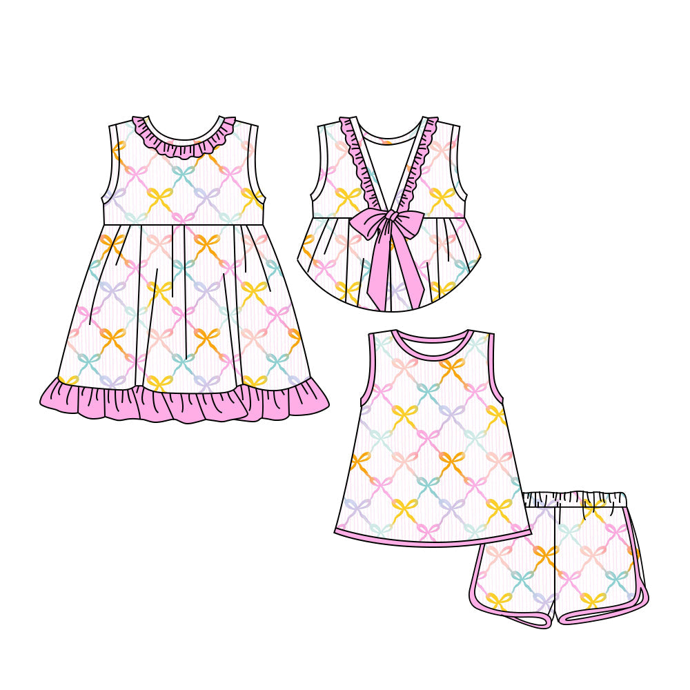 Baby Girl Sleeveless Bows Sibling Summer Ruffle Dress Set ( Moq 5 Each Style ) 3.18