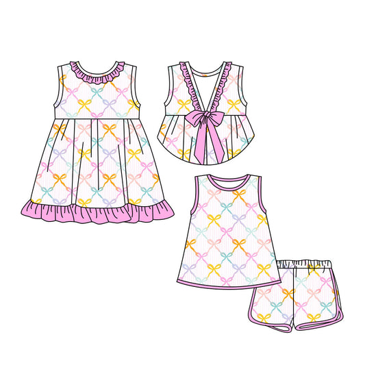 Baby Girl Sleeveless Bows Sibling Summer Ruffle Dress Set ( Moq 5 Each Style ) 3.18