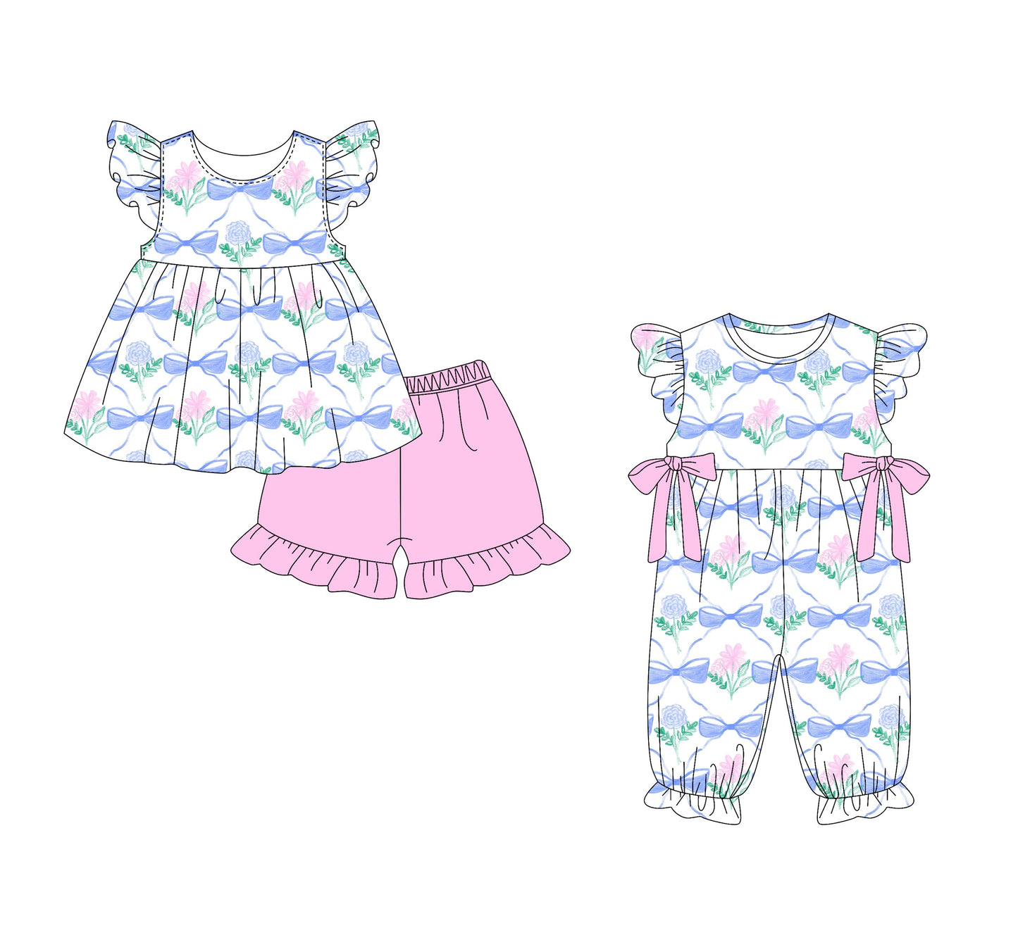Baby Girl Bows Flower Sibling Romper Set ( Moq 5 Each Style ) 1.15
