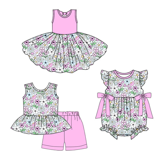 ( Moq 5 Each Style ) Baby Girl Flower Sibling Pink Romper Dress Set 3.24