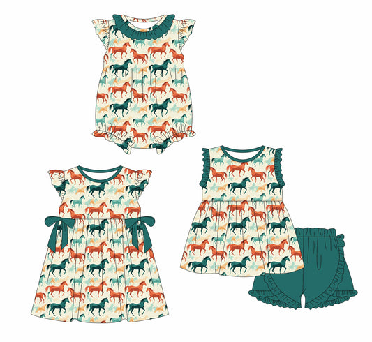 Baby Girl Horse Ruffle Sibling Romper Dress Set ( Moq 5 Each Style ) 3.1