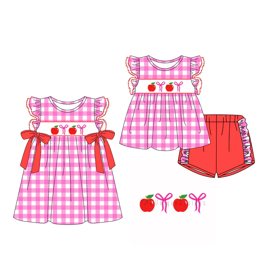 ( Moq 5 Each Style ) Sibling Baby Girls Kids Bows Plaid Short Sleeves Dress Set