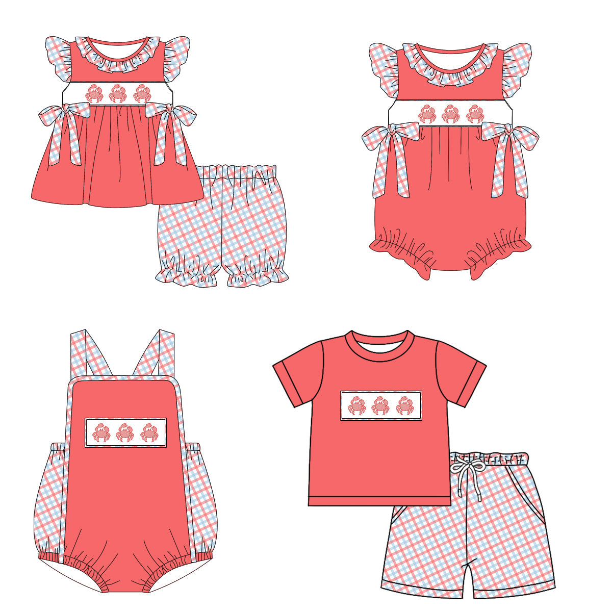 Baby Boy Girl Crabs Sibling Romper Set ( Moq 5 Each Style ) 12.27
