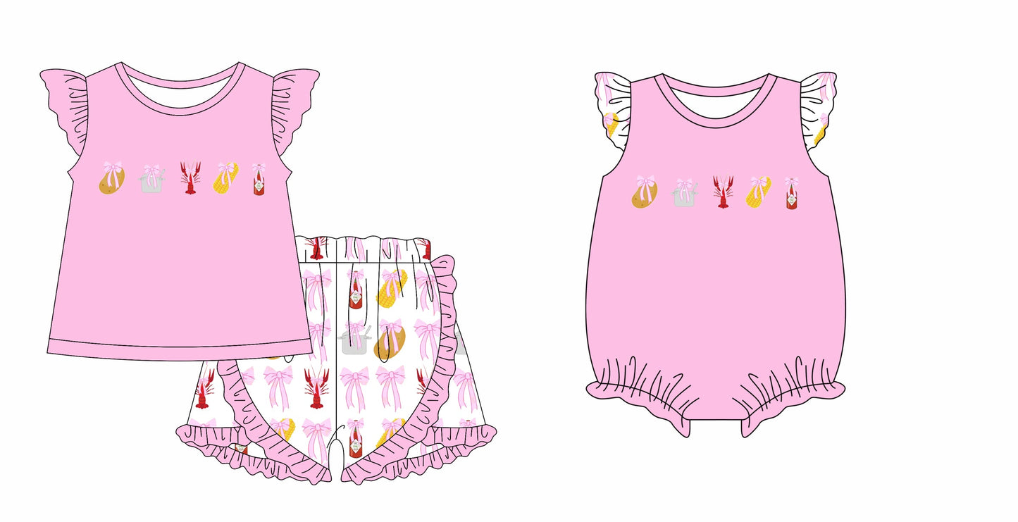 Baby Girl Crawfish Bows Pink Sibling Romper Set ( Moq 5 Each Style ) 1.13