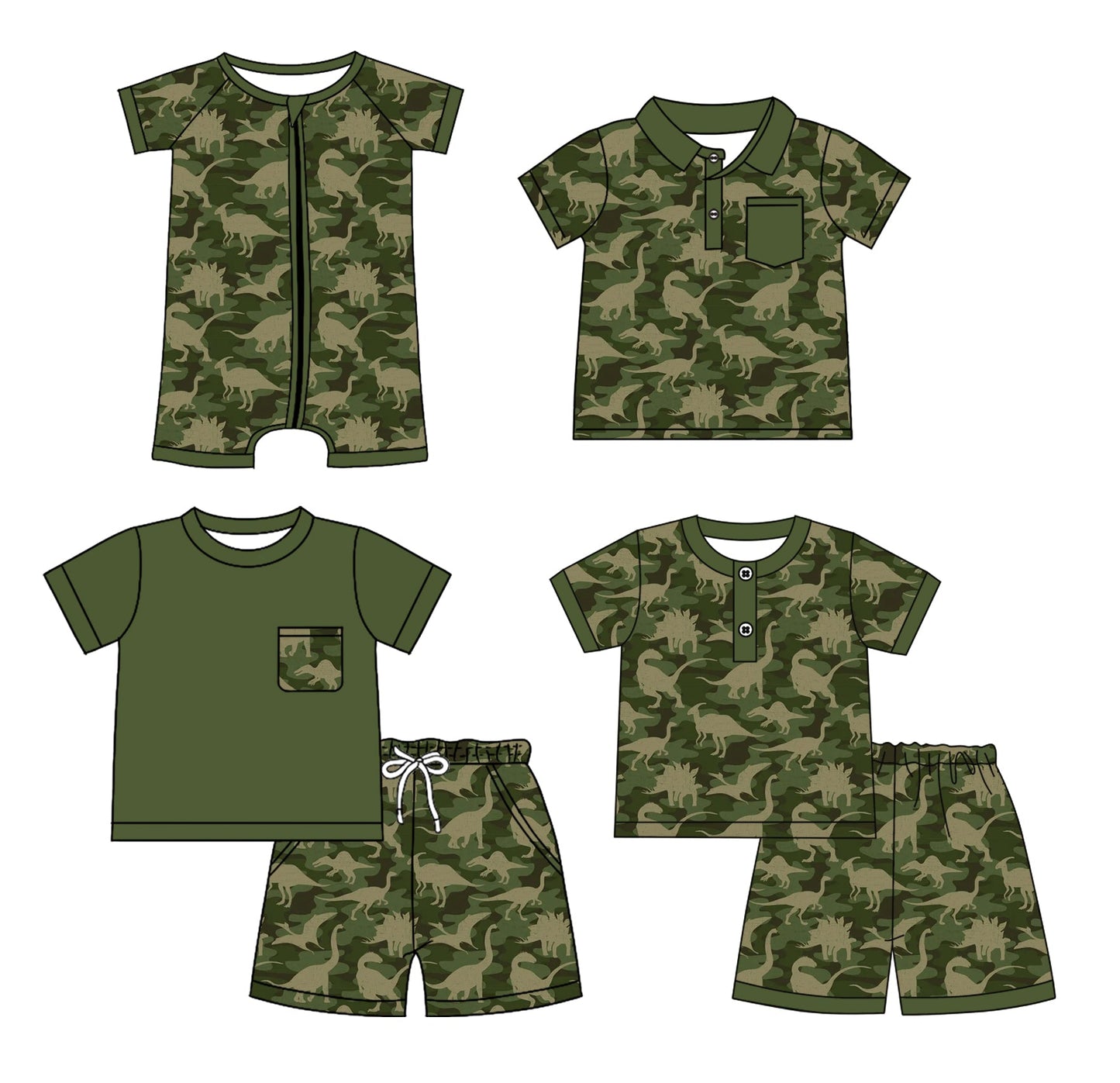 Baby Boy Short Sleeves Dinosaurs Green Sibling Romper Shirt Set ( Moq 5 Each Style ) 3.20