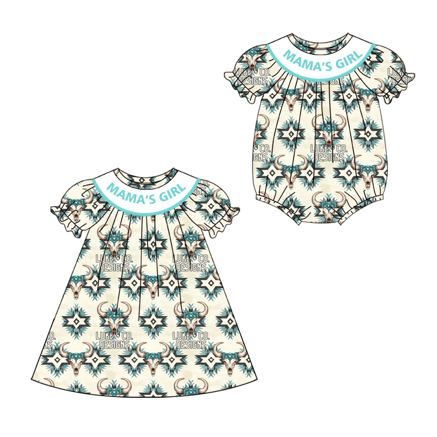 ( Moq 5 Each Style ) Baby Kids Short Sleeves Mama's Girl Western Cow Aztec Sibling Summer Romper Dress 4.19